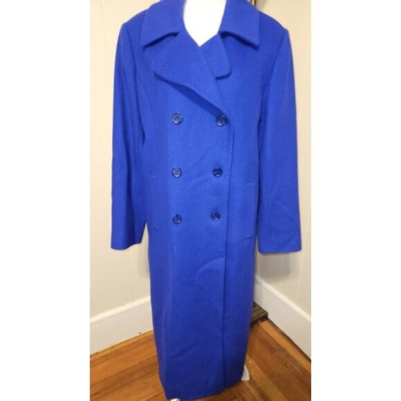 CHADWICK’S Double Breasted Lined Long Blue Wool Coat Ladies Size 14P - Picture 1 of 7